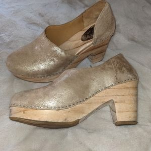 Free People Gold Leather Clogs